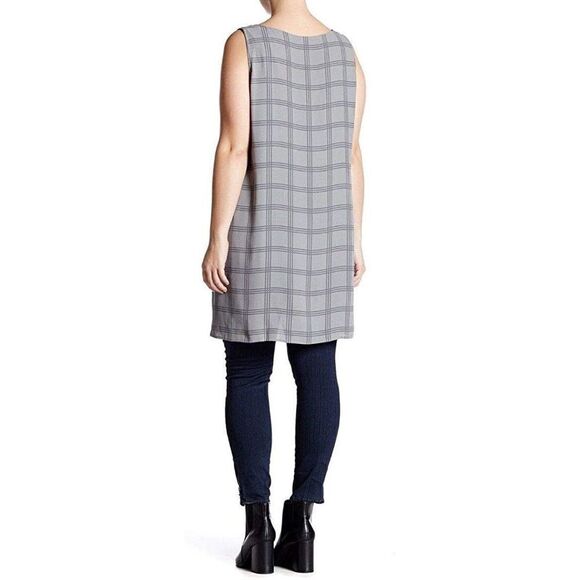 Eileen Fisher Plaid Printed Silk Georgette Crepe Tunic Size Small Window Pane Gr - Picture 8 of 9